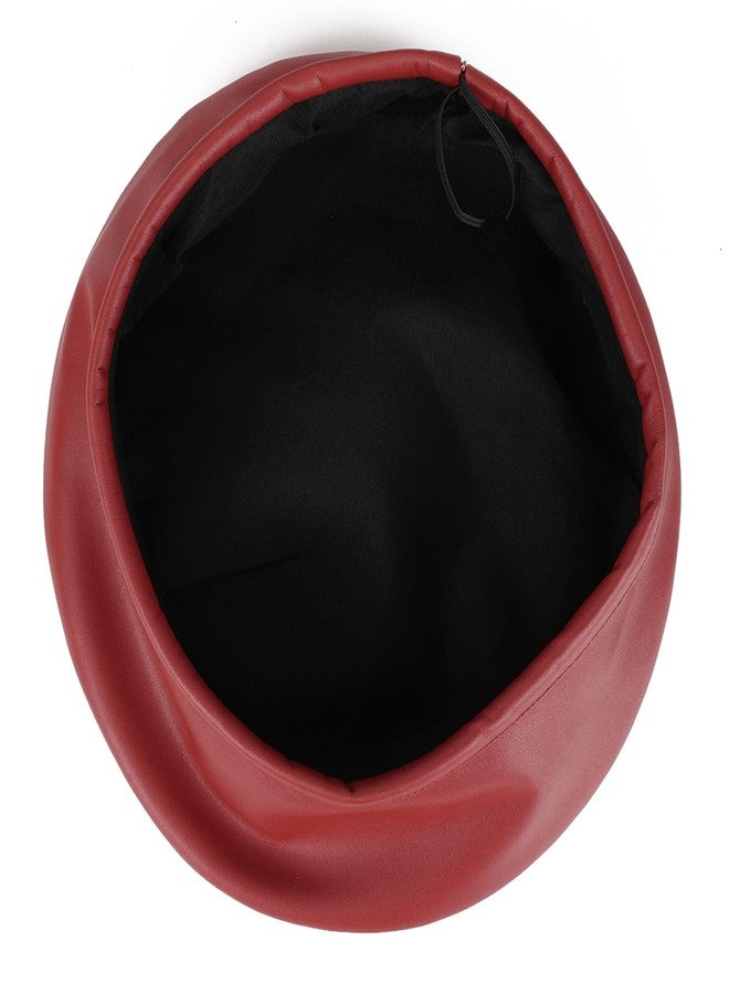 Umeepar Womens Classic Pu Leather French Beret Hat (Wine Red) - Image 3